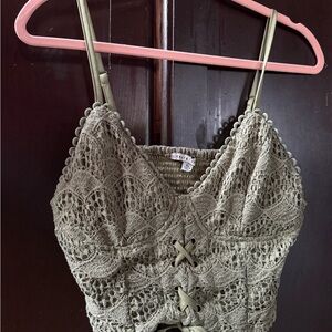 Green Lace Crop Top